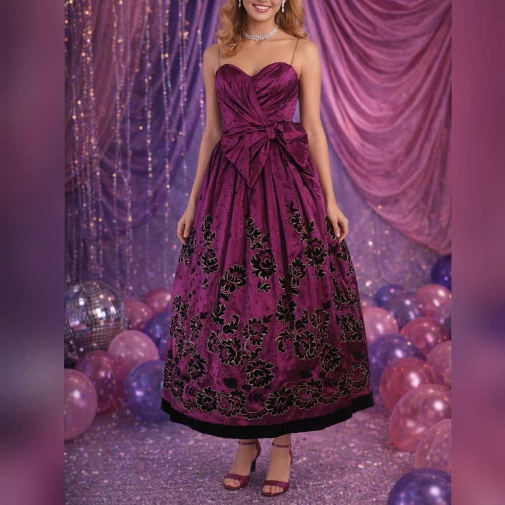 Alyce Designs Inc. Vintage 80s 90s Purple Taffeta Party Prom Dress sz 5/6
